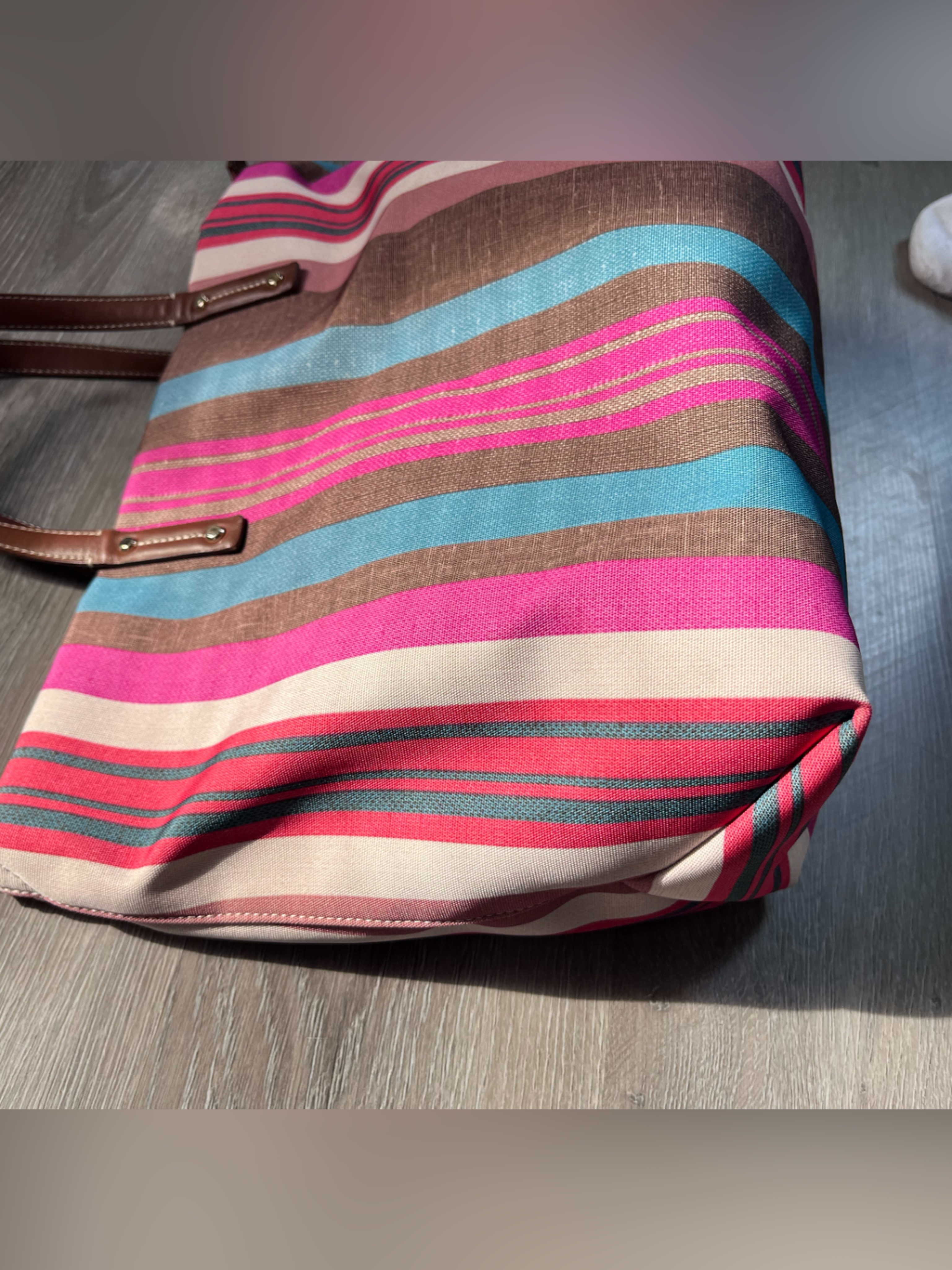 Le Tanneur Twilight Canvas Tote In Pink, Blue, Brown — image 4 of 8